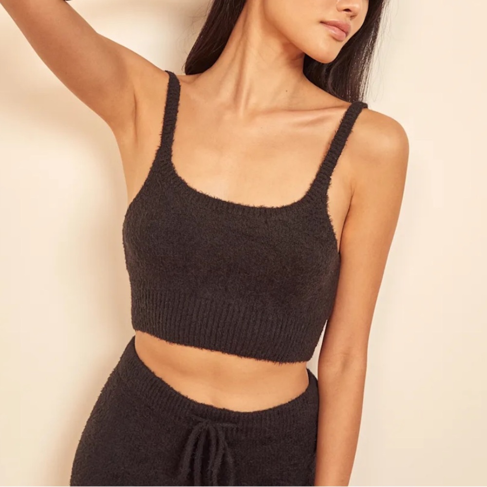 NWT Reformation Monte Black Fuzzy Knit Crop Top Small